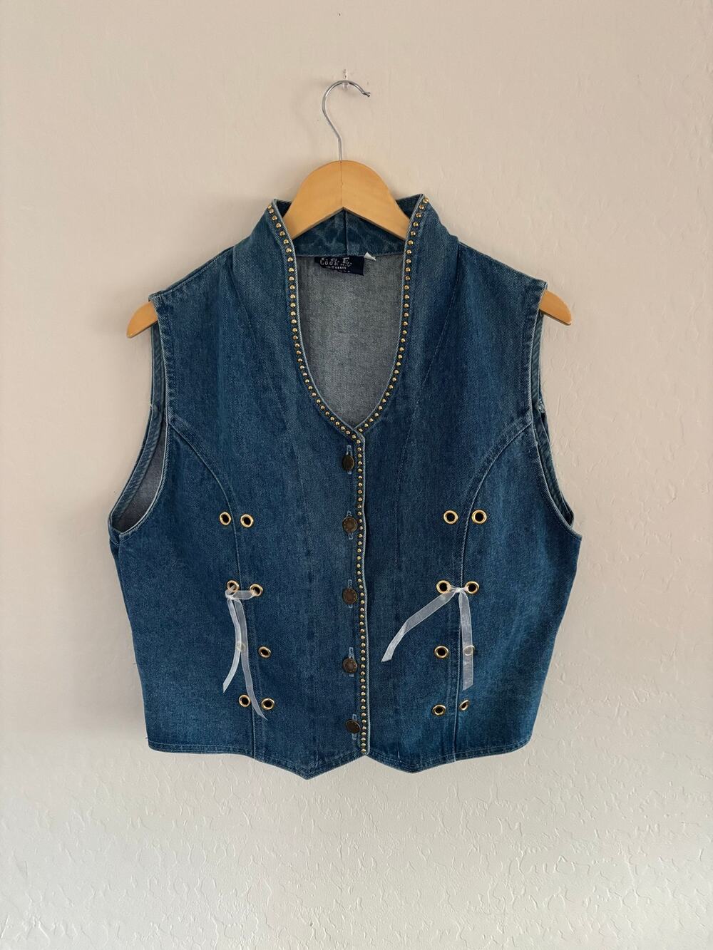 Vintage 90s I.C.E. Look NY Denim Blue Jean Vest USA Bows Western Yallternative